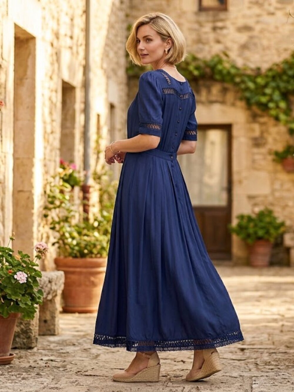 Sarah Elizabeth Vintage Rayon Pleated Button Back Maxi Dress Size 10